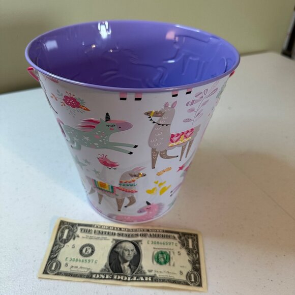 Unicorn and Llama-Themed Kids Tin Bucket With Handle Easter Basket Spring Decor - Picture 7 of 9